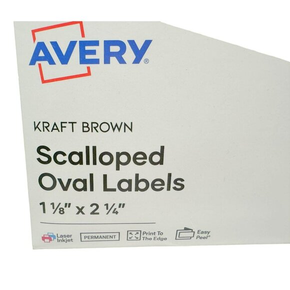 Avery® Kraft Brown Scalloped Oval Labels 1-1/8" x 2-1/4" #22855 Laser/Inkjet New - Picture 3 of 7